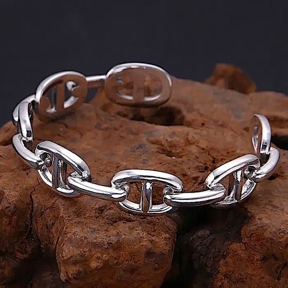 Sterling Silver Mariner Coffee Bean Bangle Cuff Bracelet - Picture 1 of 11